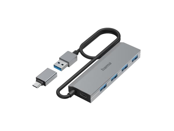 Hama Essential Line - Hub - incl. USB-C adapter and power supply - 4 x USB 3.2 Gen 1 - stasjonær
