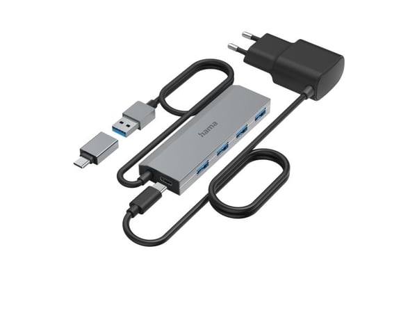 Hama Essential Line - Hub - incl. USB-C adapter and power supply - 4 x USB 3.2 Gen 1 - stasjonær