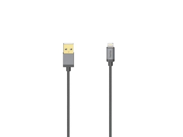 Hama Prime Line - Lightning-kabel - USB hane till Lightning hane - 75 cm - dubbelt skärmad - antracit, svart/silver