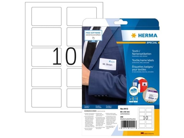 HERMA Special - Selv-adhesiv - hvit - 50 x 80 mm 250 stk (25 ark x 10) etiketter til navneplater