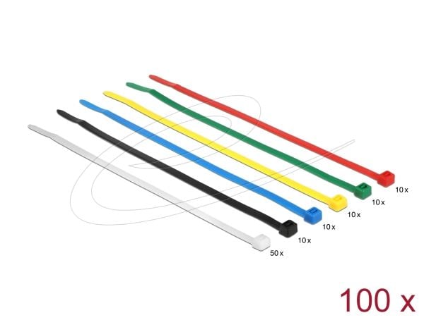 DeLOCK 18626, Nailon, Musta, Sininen, Vihreä, Punainen, Läpinäkyvä, Keltainen, 200 mm, 3,6 mm, 200 kpl