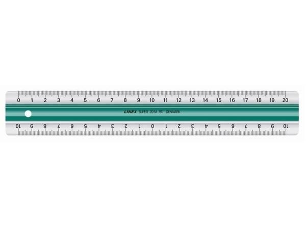 Linex 100202515, Desk ruler, Akryl glass, Gummi, Grønn, Hvit, cm, MM Fiber, 20 cm, 1 stykker