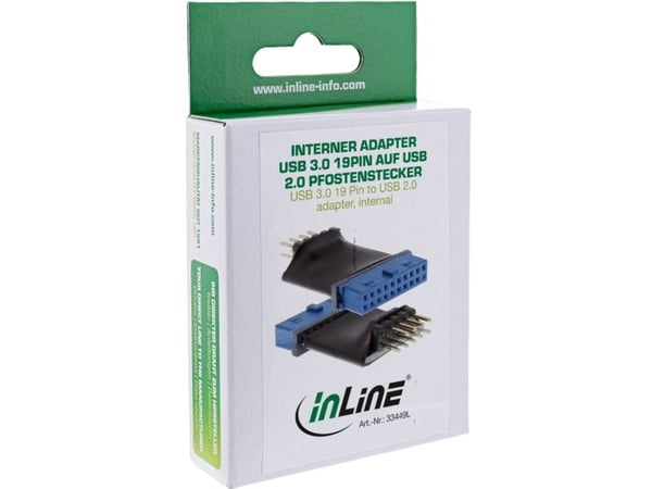 InLine 4043718209958, USB 3.0 19 Pin, USB 2.0 internal, Svart, Blå