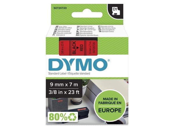 DYMO D1 - Blank - svart på röd - Rulle (0,9 cm x 7 m) 1 kassett(er) tejp - för LabelMANAGER