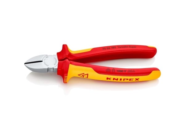 Knipex KP-7006180, Diagonal avbitartång, Krom, Kromvanadinstål, Plast, Orange, Röd, 56 mm, 180 mm