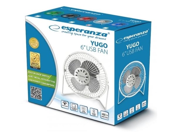 Esperanza YUGO - Kjølevifte - bordtopp - 14 cm - USB - hvit