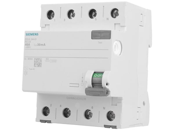 Jordfelsbrytare 4P 40A 0.03A Typ AC 30mA 400V SENTRON 5SV4344-0