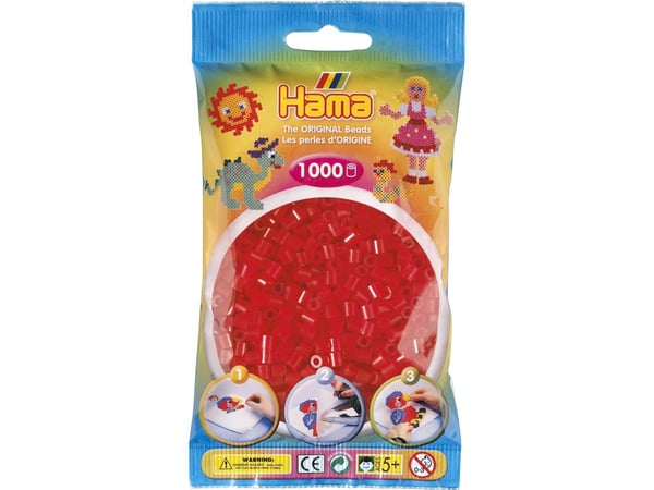 Hama Beads 207-13, Röd, Translucent, Rund pärla, 1000 styck