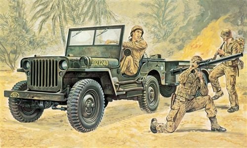 1:35 Willys MB-jeep med släp
