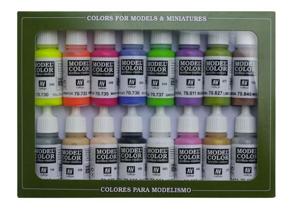 Vallejo 70.112, Musta, Sininen, Ruskea, Kulta, Vihreä, Harmaa, Magenta, Oranssi, Vaaleanpunainen, Hopea,..., Akryylimaali, Nestemäinen, 17 ml, 16 kpl