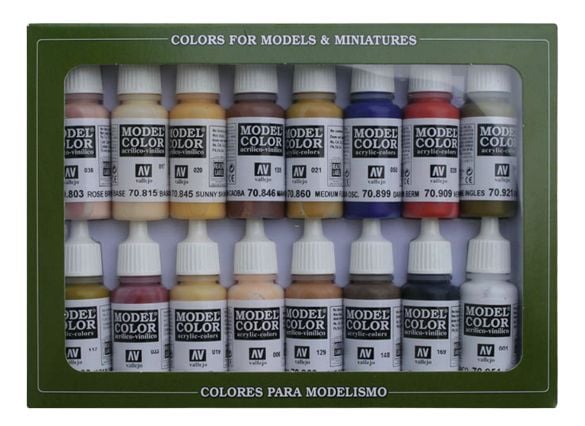 Vallejo 70.125, Svart, Blå, Brun, Röd, Rosa, Vit, Akrylfärg, Vätska, 3D-effekt, 17 ml, 16 styck |
