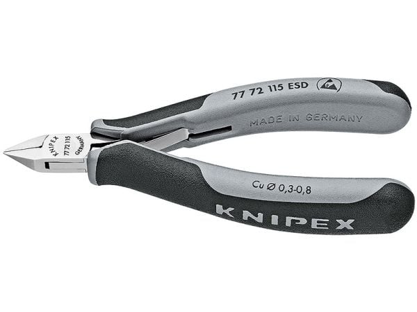 Knipex 77 72 115 ESD, Avbitartång, Stål, Plast, Svart, Grå, 115 mm, 69 g