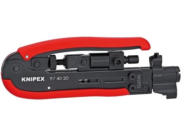 Knipex 97 40 20 SB Puristustyökalu Sopii f-liittimille, BNC-liittimille, RCA-liittimille RG59, RG6, RG11