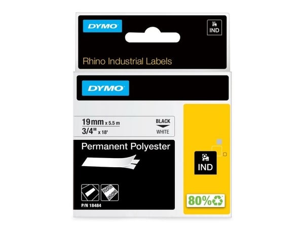 DYMO IND Pysyvä Polyesteri, Musta valkoisella, Monivärinen, Polyesteri, -40 - 150 °C, UL 969, DYMO