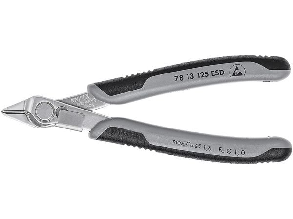 Knipex 78 13 125 ESD, Sivuleikkurit, Ruostumaton teräs, Terästä, Muovi, Musta, Harmaa, 125 mm, 57 g