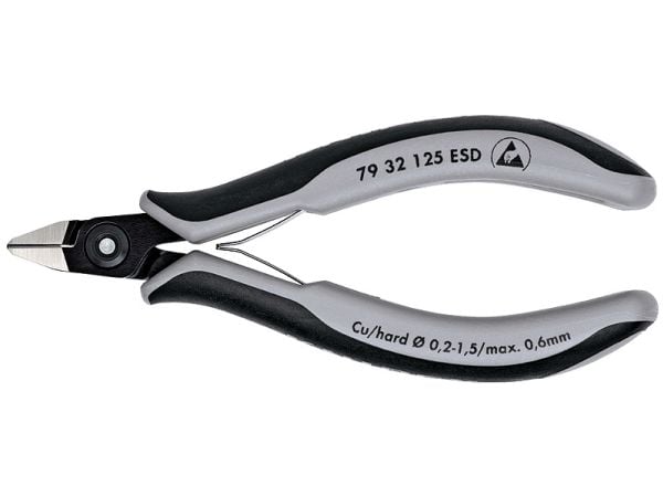 Knipex 79 32 125 ESD, Avbitartång, Kromvanadinstål, Plast, Svart, Grå, 125 mm, 61 g