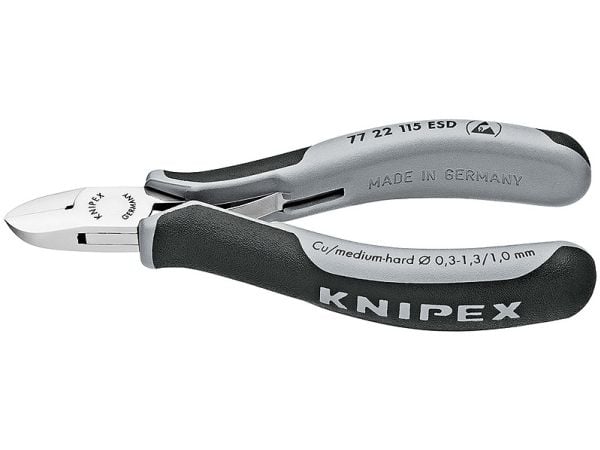Knipex 77 22 115 ESD, Avbitartång, Stål, Plast, Svart, Grå, 115 mm, 80 g