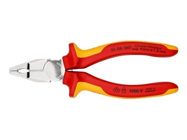 Knipex 01 06 160, Kaapelipihdit, Kolahduksenkestävä, Dielektrinen, Kromivanadiini-teräs, Muovi, Oranssi, Punainen, 55 mm