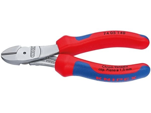 Knipex 74 05 140, Avbitartång, Kromvanadinstål, Plast, Blå, Röd, 140 mm, 157 g