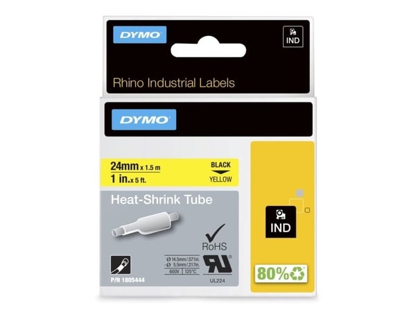 DYMO IND Kutisteputki - 24mm x 1,5m, Musta keltaisella, Monivärinen, Belgia, -55 - 135 °C, UL 224, MIL-STD-202G, MIL-81531, SAE-DTL 23053/5 (1, 3),...