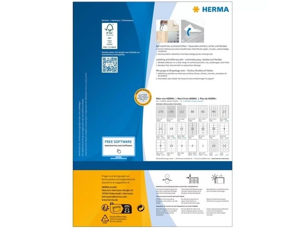 HERMA Special - Papir - matt - fjernbart selv-adhesiv - hvit - 63.5 x 29.6 mm 2700 etikett(er) (100 ark x 27) merkelapper