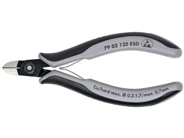 Knipex 79 02 125 ESD, Avbitartång, Kromvanadinstål, Plast, Svart, Grå, 125 mm, 61 g