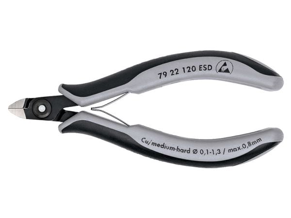 Knipex 79 22 120 ESD, Avbitartång, 9 mm, 6,5 mm, 6,5 mm, 1,3 mm, Kromvanadinstål