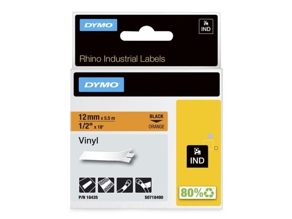 DYMO - Itseliimautuva - musta oranssilla - Rulla (1,2 cm x 5,5 m) 1 rulla(t) vinyyliä - Rhino 4200, 6000, 6000 Hard Case Kit; RhinoPRO 1000, 3000, ...