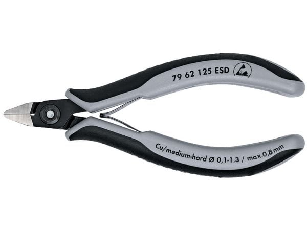 Knipex 79 62 125 ESD, Avbitartång, 1 cm, Stål, Svart, Grå, 125 mm, 58 g