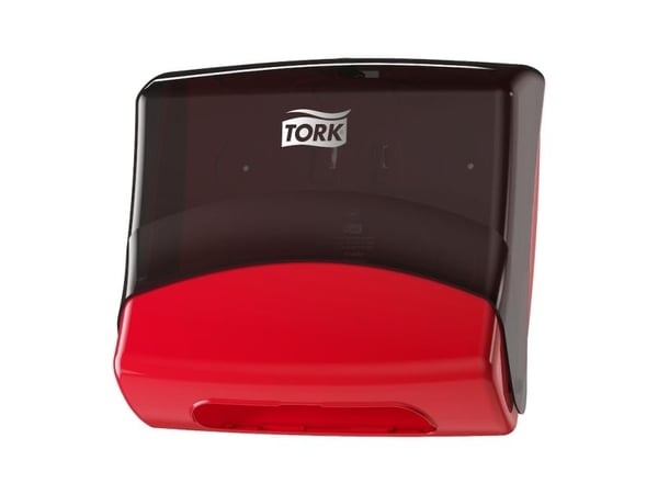 Dispenser, Tork 654008, plast, manuell, HxBxD: 39,4 x 42,7 x 20,6 cm, svart/röd