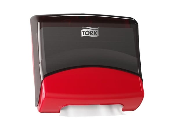 Dispenser, Tork 654008, plast, manuell, HxBxD: 39,4 x 42,7 x 20,6 cm, svart/röd