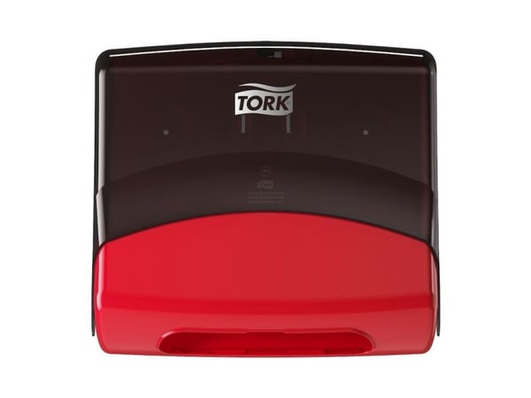 Dispenser, Tork 654008, plast, manuell, HxBxD: 39,4 x 42,7 x 20,6 cm, svart/röd