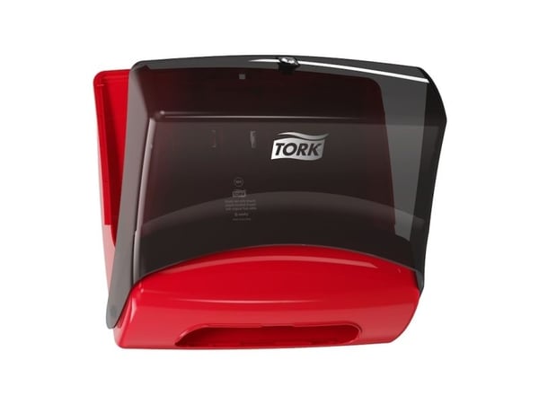 Dispenser, Tork 654008, plast, manuell, HxBxD: 39,4 x 42,7 x 20,6 cm, svart/röd