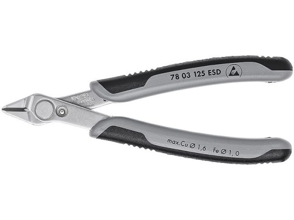 Knipex 78 03 125 ESD, Avbitartång, Rostfritt stål, Stål, Plast, Svart, Grå, 125 mm, 55 g