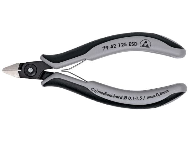 Knipex 79 42 125 ESD, Avbitartång, Kromvanadinstål, Plast, Svart, Grå, 125 mm, 58 g
