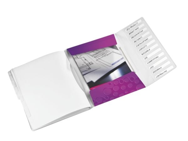 Leitz WOW - Klassifikationsmapp - 12 utrymmen - 12 delar - för A4 (210 x 297 mm) - kapacitet: 200 ark - tabbad - lila metallic