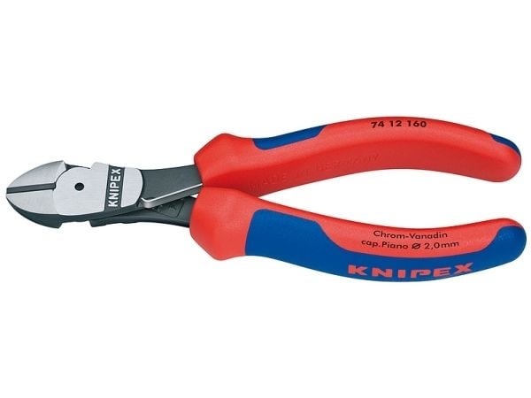 Knipex 74 12 160, Diagonal horisontell tång, Kromvanadiumstål, Plast, Blå, Röd, 16 cm, 209 g