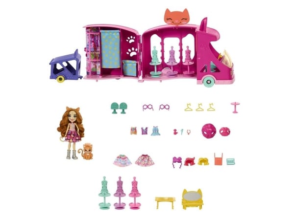 Mattel Enchantimals Mobilne studio mody + lalka Kotek (HPB34)