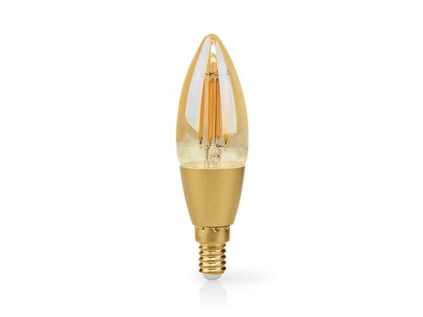 Nedis SmartLife - LED-glödlampa med filament - form: ljus - E14 - 4.9 W (motsvarande 40 W) - klass F - varmt vitt ljus - 1800-3000 K - guld