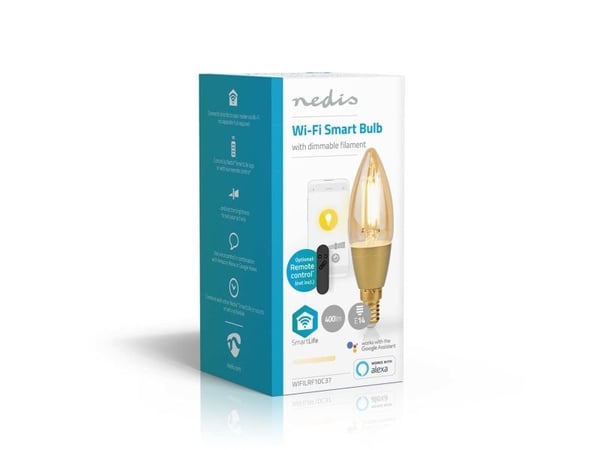 Nedis SmartLife - LED-glödlampa med filament - form: ljus - E14 - 4.9 W (motsvarande 40 W) - klass F - varmt vitt ljus - 1800-3000 K - guld