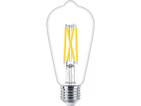 Philips - LED-glödlampa med filament - form: ST64 - klar finish - E27 - 5.9 W (motsvarande 60 W) - klass D - varmt vitt ljus - 2200-2700 K