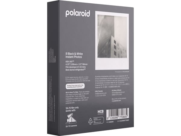Polaroid – Mustavalkoinen pikakuvafilmi (instant film) – SX-70 – ASA 160 – 8 kuvaa