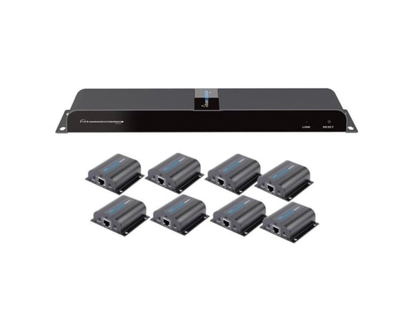 TECHly HDMI 1x8 Extender Splitter over CAT6/6a/7 50m with IR pass-back - Transmitter + 8 receivers - video/lyd/infrarød-utvider - HDMI, infrarød - ...