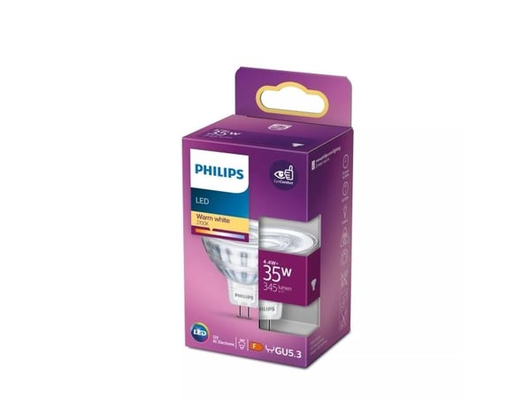 Philips - LED-spotlight - form: MR16 - GU5.3 - 4.4 W (motsvarande 35 W) - klass F - varmt vitt ljus - 2700 K