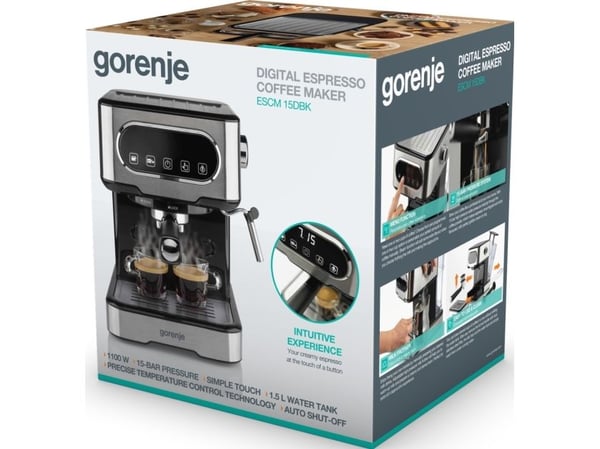 Gorenje 737434, Espressomaskin, 1,5 l, Svart, Rustfritt stål