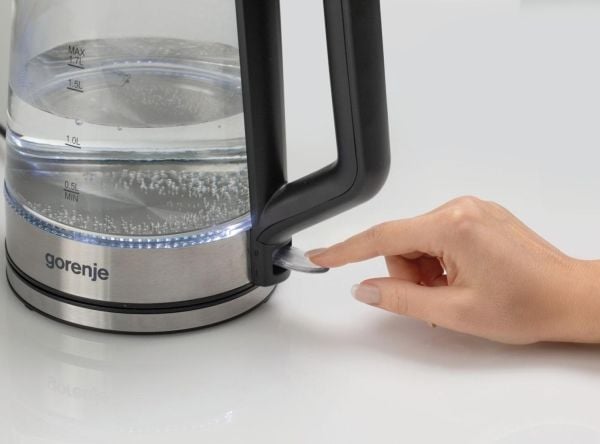 Gorenje K17GED, 1,7 L, 2200 W, Ruostumaton teräs, Lasi, Veden tason ilmaisin, Johdoton