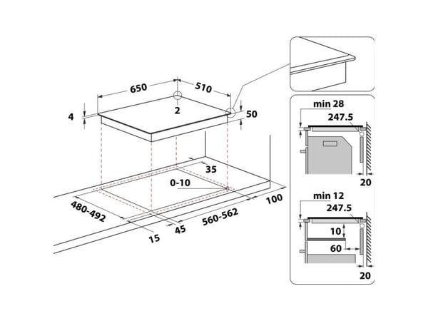 Whirlpool WL B4265 BF/IXL - Induksjonskomfyrtopp - 4 plater - Nisje - bredde: 56 cm - dybde: 48 cm - med frontpynt av rustfritt stål - svart