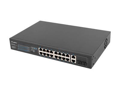 Lanberg RSFE-16P-2C-250 - Kytkin - ikke administreret - 16 x 10/100 (PoE+) + 2 x combo Gigabit SFP/RJ-45 (uplink) - monterbar på stativ - PoE+ (250 W)