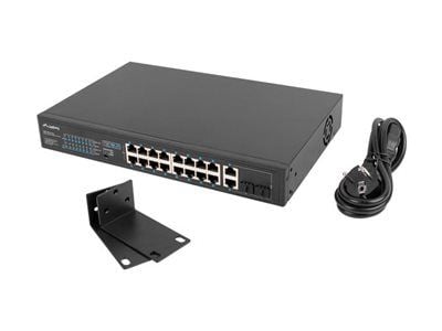 Lanberg RSFE-16P-2C-250 - Kytkin - ikke administreret - 16 x 10/100 (PoE+) + 2 x combo Gigabit SFP/RJ-45 (uplink) - monterbar på stativ - PoE+ (250 W)