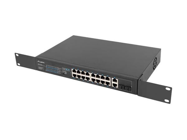 Lanberg RSFE-16P-2C-250 - Kytkin - ikke administreret - 16 x 10/100 (PoE+) + 2 x combo Gigabit SFP/RJ-45 (uplink) - monterbar på stativ - PoE+ (250 W)